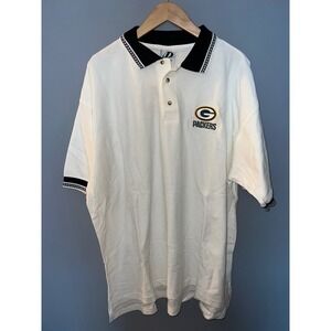 Vintage Dynasty Green Bay Packers Polo Shirt‎ Mens XL White Herringbone NFL Logo